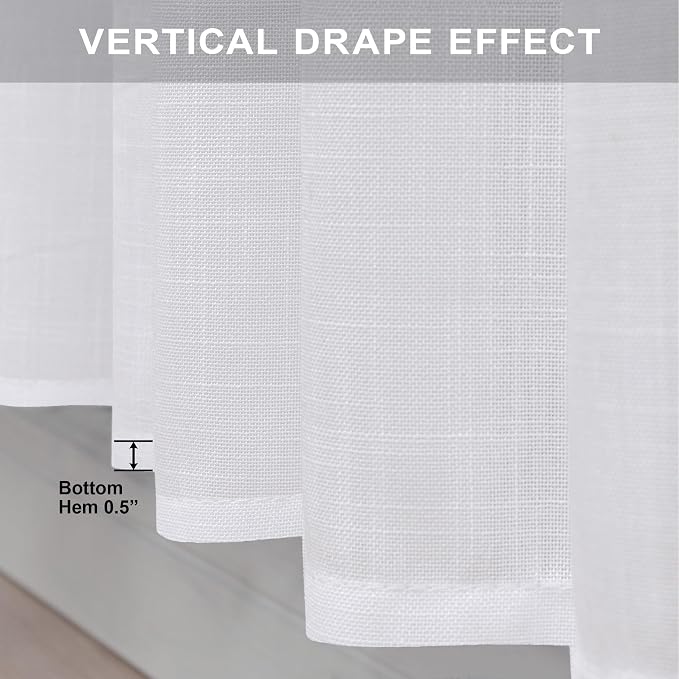 Pitalk White Linen Curtains 90 Inch Length for Living Room 2 Panels Set Back Tab Loop Rod Pocket Semi Sheer Lightweight White Cotton Curtains for Bedroom Family Sitting Room 38 x 90 Inches Long
