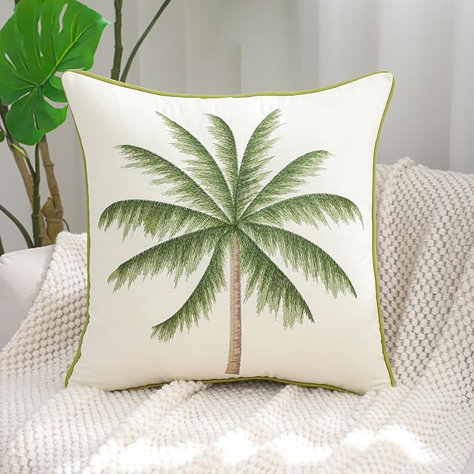 Tropical Palm Tree Pillow Covers 18x18 inch Pack of 2 Boho Embroidered Throw Pillow Covers Farmhouse Cushions Cases Square Pillowcases Spring Summer Home Decor