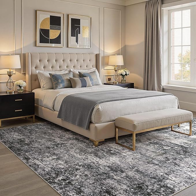 DMOYEST Area Rug Living Room Rugs - 10x12 Washable Large Soft Indoor Neutral Modern Abstract Low Pile Rug Carpet for Bedroom Dining Room Farmhouse Home Office - Grey