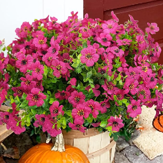 trytuny Artificial Flowers for Outdoor, UV Resistant Fake Silk Flowers, Realistic Faux Plants for Outside Indoor Porch Patio Window Box Planter Home Decor (20, Rosy)
