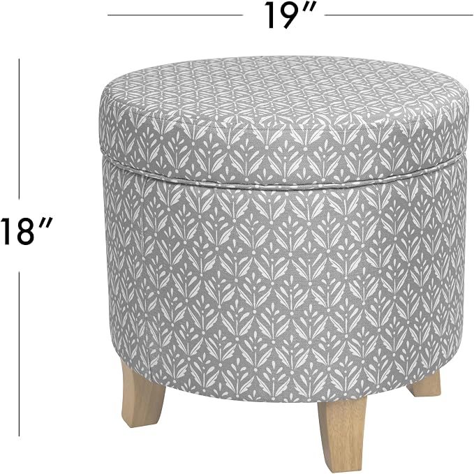 HomePop 19" Round Storage Ottoman - Light Grey Print