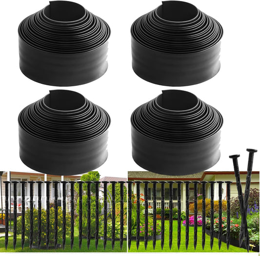 Landscape Edging 4Pack, 4in Tall-132FT Length Garden Edging with 120pcs Spikes, Plastic No Dig Edging for Landscaping, Garden Edging Border for Lawn, Flower Bed, Yard Pathway