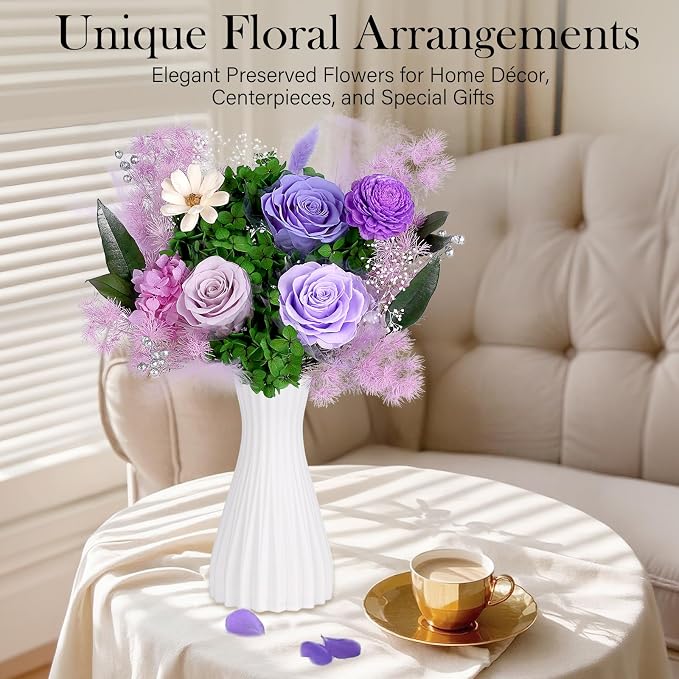 MAMAMIKO Preserved Flowers Bouquet - Forever Flowers for Delivery, Real Eternal Roses Bouquet, for Mom Grandma Wife, Anniversary Birthday Gifts for Women
