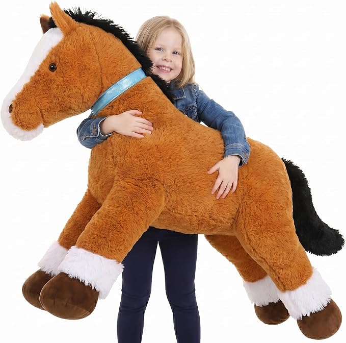 MaoGoLan Large Horse Stuffed Animal for Boy, Big Horse Plush Toy for Girl Boy, Ridable Stuffy Pony for Kid, Stuffed Pony Plush Pillow for Easter Birthday Gifts Baby Shower Party Favor, 47 inches, Tan