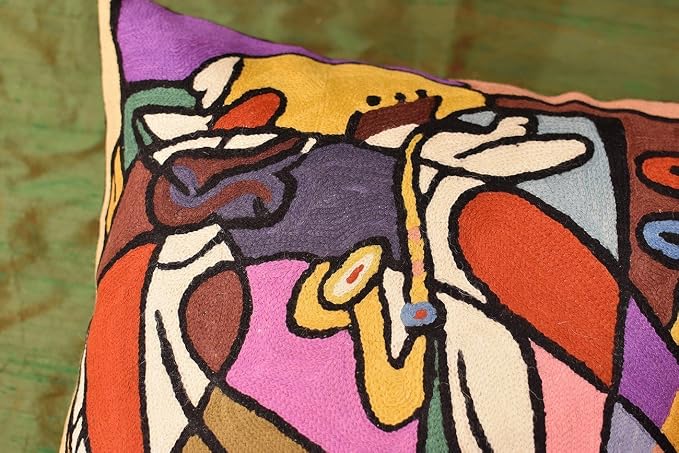 Abstract Pillow Cover by Alfred Gockel Modern Pillowcase Couch On The Sax Musical Pillowsham Mid Century Throw Chair Cushion Hand Embroidered Wool Size 18x18