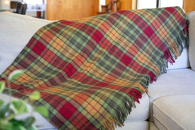 Briomhar Tartan Throw Blanket Plaid - Scottish Wool Blanket, Thick Warm Throw with Fringed Edges 60 x 70 inches (Buchanan Autumn)