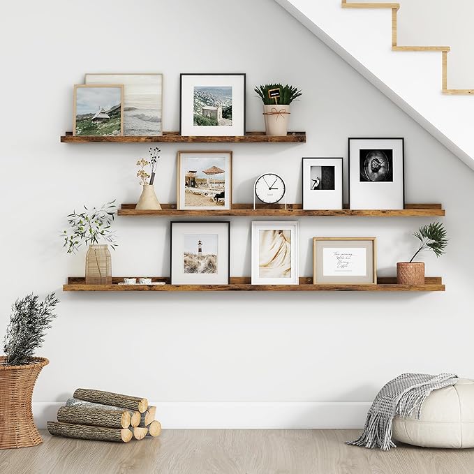 FLYJOE Floating Picture Ledge Shelves for Wall Set of 4, 24 Inch Wall Shelves with Lip Long Large Nursery Book Shelf for Toys Storage Kids Bookshelf Wall Mounted Living Room Bedroom Decor Frames