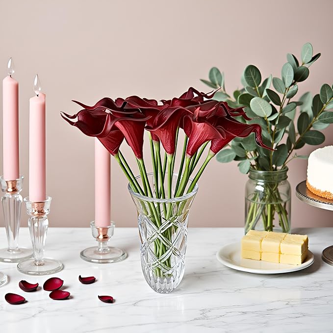 Floral Kingdom 20 Pack 14" Calla Lily Artificial Flowers – Real Touch Burgundy Latex Flowers for Home Decor Tabletop Centerpieces Living Room & Weddings