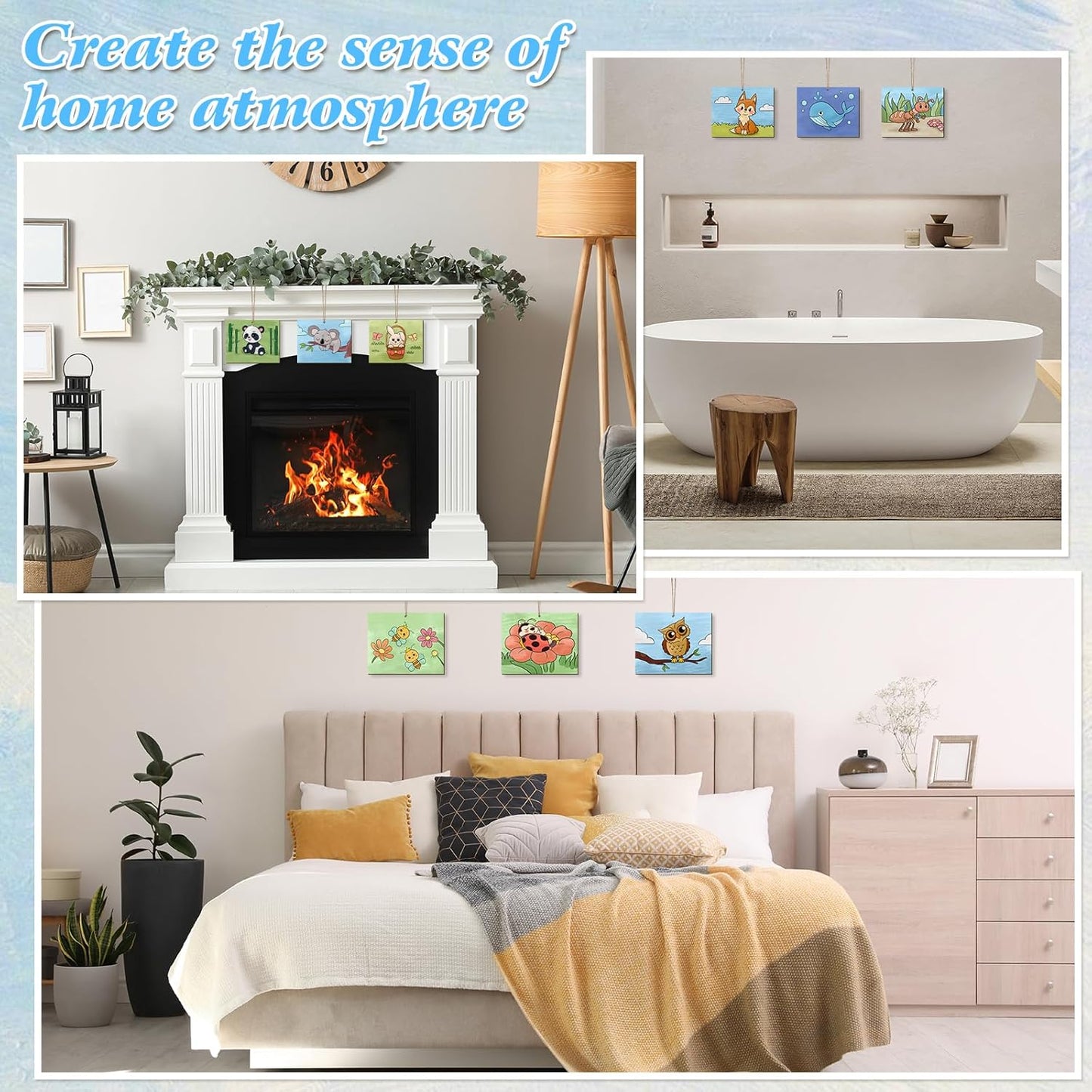 COCHIE 10 Pieces Large Cute Animals Unfinished Wood Crafts to Paint for Kids Adults, Bulk Predrilled Wooden Ornaments for Painting, Animal Paintable Wood Slices Craft Supplies with Ropes