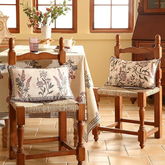 ISAENNE Designer Linen Throw Pillow Cover,Set of 2,20"x12"-Helena C | Elegant French Rectangle Pillow Cover,Concealed Zipper Design,Floral Pattern,Sofas,Bedroom,Living Room,Lounge Chairs