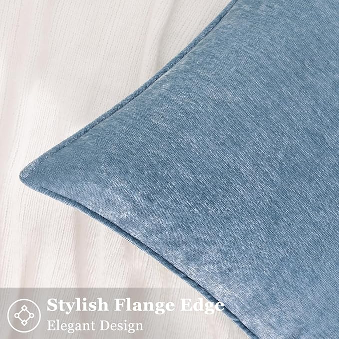 decorUhome Summer Couch Euro Sham Throw Pillow Covers 22x22 Set of 2, Decorative Soft Velvet Modern Cozy Chenille Pillow Cases with Elegant Design for Sofa Bed Living Room Home Decor, Blue Grey