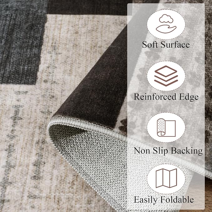 Modern Geometric Patchwork Indoor Area Rug for Living Room, Blue-Taupe 10'x 14' Large Rug Rockwood Collection Hardwood Floors Decor for Bedroom, Blue Throw Carpet for Entryway Dining Room
