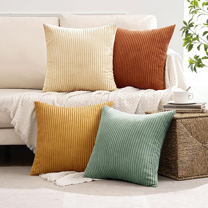 MIULEE Boho Farmhouse Throw Pillow Covers 24x24 Inch Set of 4 Summer Modern Natural Decorative Cushion Covers Soft Corduroy Spring Decor for Couch Bed Sofa Living Room Orange Teal Gradient Series