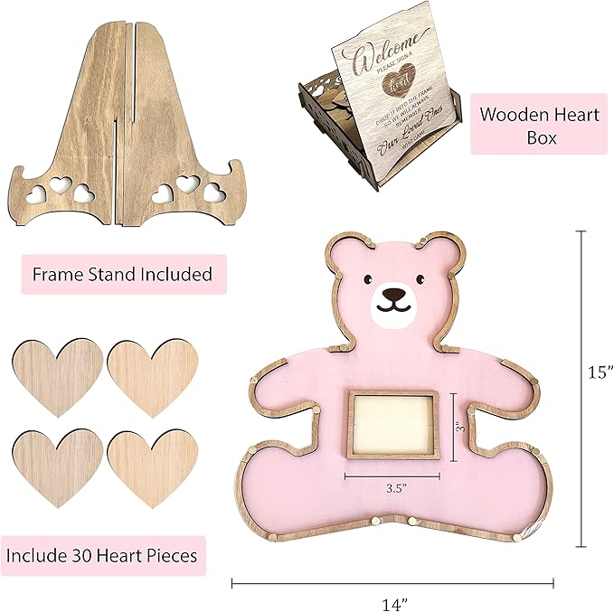 The Real Bossy Baby - Large Teddy Bear Guest Book Frame Keepsake for Baby Shower - Gender Reveal - Birthday - Premium Wood Shadow Box Display - Unique Gift Ideas - Luxury Personal Nursery Decor - Ultrasound Frame - We Can Bearly Wait Theme - Includes W...