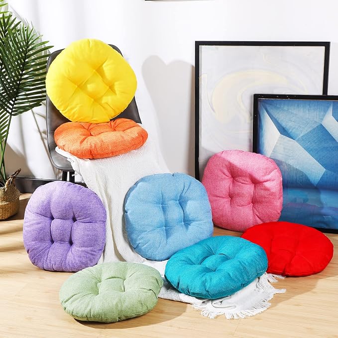 Fumete 8 Pcs 16 Inch Floor Cushions Pillow for Kids Bulk Classroom Round Flexible Seating Floor Cushions for Students Home Daycare School Reading Corner Yoga Meditation Picnic (Classic Rainbow)