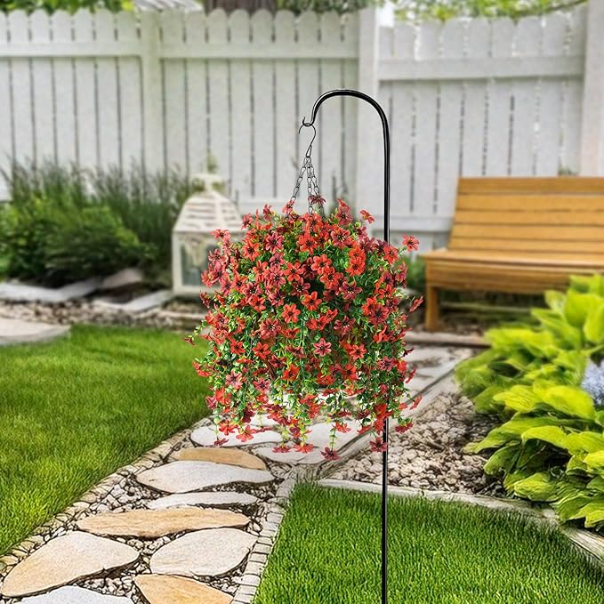 INQCMY Artificial Faux Hanging Flowers Plants Basket for Outdoor Outside Spring Decoration,UV Resistant Fake Silk Daisy in Planter Resistant Look Real for Home Porch Balcony Patio Yard Decor