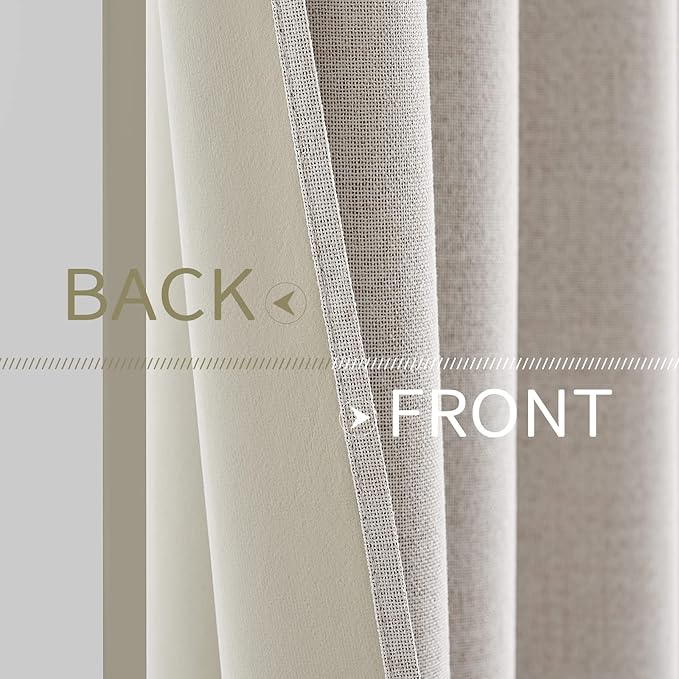 MIULEE 100% Blackout Linen Textured Curtains for Bedroom Solid Thermal Insulated Ivory Grommet Room Darkening Curtains & Drapes Luxury Decor for Living Room Nursery 62 x 84 Inch (2 Panels)