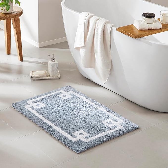 Madison Park Evan 100% Cotton Bathroom Rug Non Slip Backing-Luxrurious Tufted Plush Bath Mat Absorbent, Quick Dry, Spa Design Shower Room Décor, 20x30, Blue