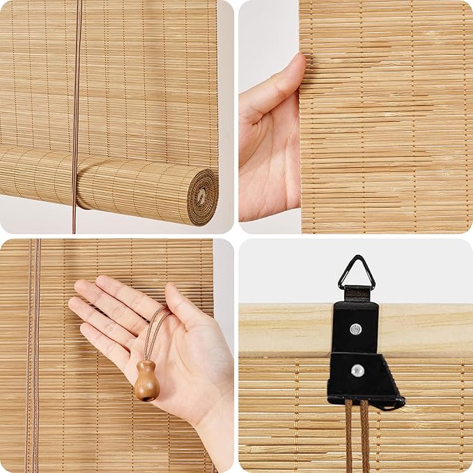 Bamboo Blinds for Interior Windows 36 Wide - Light Filtering Bamboo Roller Shades Natural Roman Shade, 72L Roll Up Blind for Windows, Easy to Install for Door, Patio, Bedroom