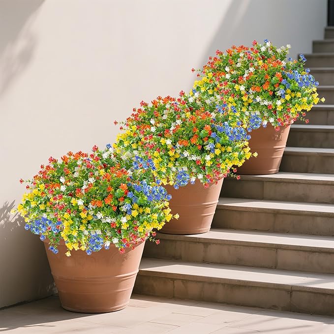 NETAP Outdoor Artificial Flowers UV Resistant, 20 Bundles Fake Realistic Floral Greenery Plants for Outside Porch, Window Boxes, Garden, Yard, Inside Home Table Decor,MixcolorE