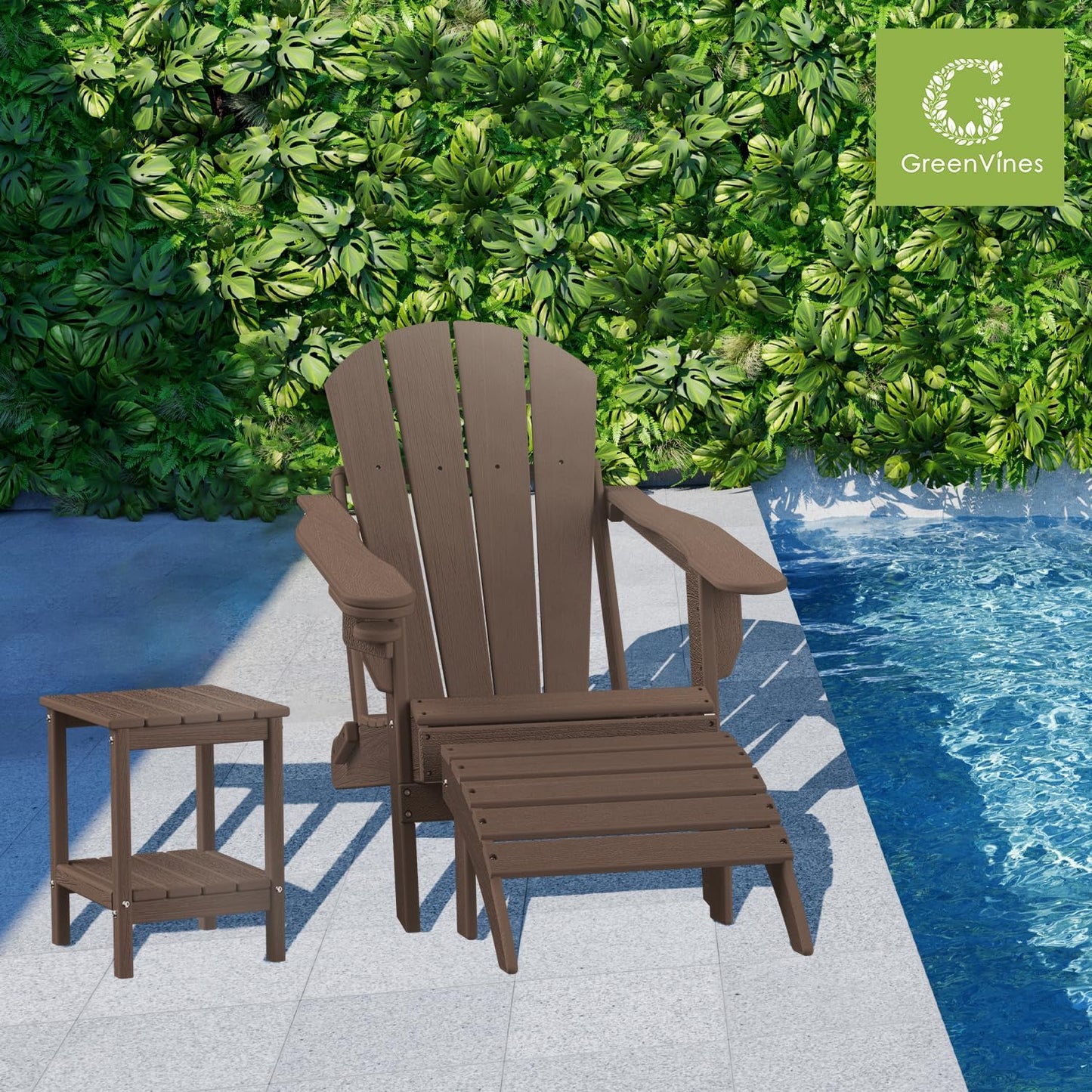 GREENVINES Adirondack-Ottoman | Wood Grain | Set of 2 | HDPE Plastic | Outdoor Footrest | All Weather | Foot Rest | Foot Stool | Dark Brown | for Adirondack Chair