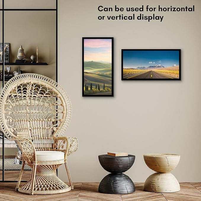 Americanflat 8x16 Picture Frame with Shatter-Resistant Glass - Streamline Collection - Thin Border Photo Frame for Tabletop and Wall Display - Hanging Hardware and Easel Stand Included - Black