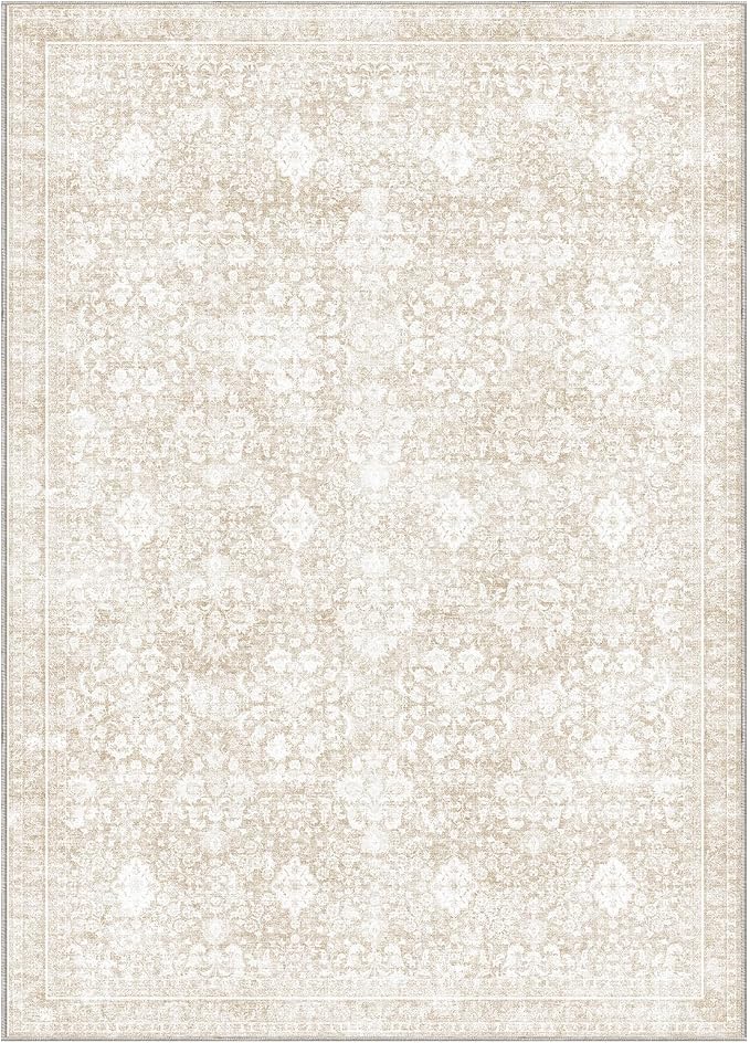 Sasttie 5x7 Area Rugs, Ultra-Soft Washable Rug, Low Pile Foldable Thin Carpets with Non-Slip Backing, Skin-Friendly Stain Resistant Carpet for Living Room, Bedroom, Kitchen, Dorm, 5x7, Cream