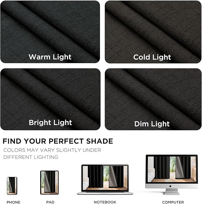 Joydeco Blackout Curtains for Bedroom - 100% Light Blocking 2 Panels Set Black Drapes 37" W x 108" L, Thermal Insulated Room Darkening Curtains, Linen Textured for Living Room, Rod Pocket & Back Tabs