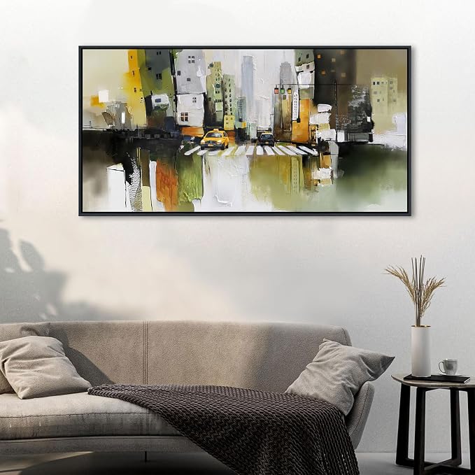HGUAOA Abstract Canvas Wall Art for Living Room - Modern Wall Art for Office & Bedroom - Yellow City Wall Pictures for Above Bed Decor - Large Canvas Artwork for Home Decor 20×40IN