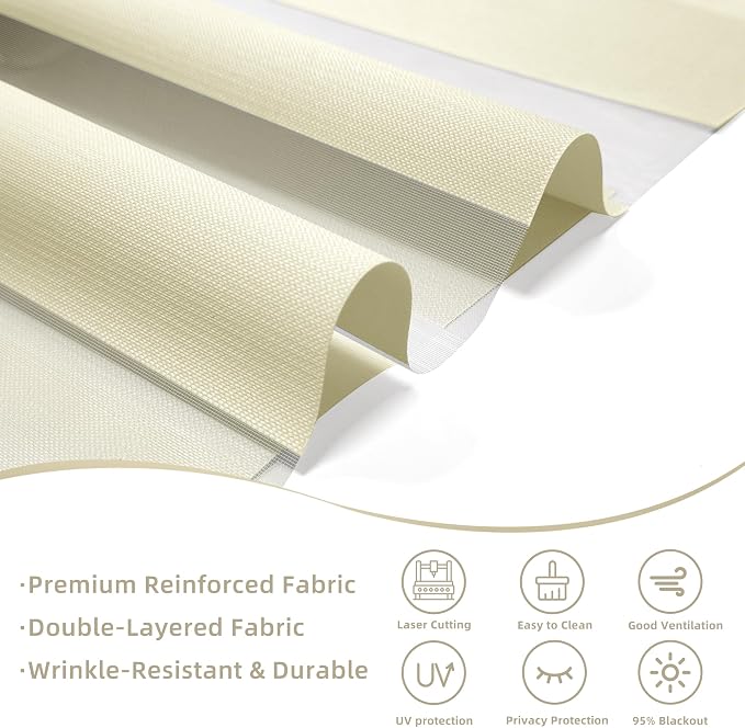 ChrisDowa Cordless Zebra Blinds for Windows, Dual Layer Free-Stop Light Filtering Window Roller Shades, Pull Down Privacy Zebra Shades for Home, Office, Bedroom, Door (21" W x 72" H, Beige)