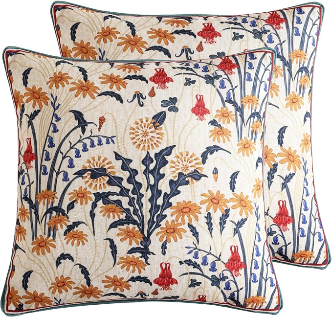 bilin gaier Designer Linen Throw Pillow Covers,18"x18" Set of 2-Tijuana | Vintage Elegant Square Pillow Cover,Concealed Zipper Design,Floral Pattern,Sofas,Bedroom,Living Room,Lounge Chairs