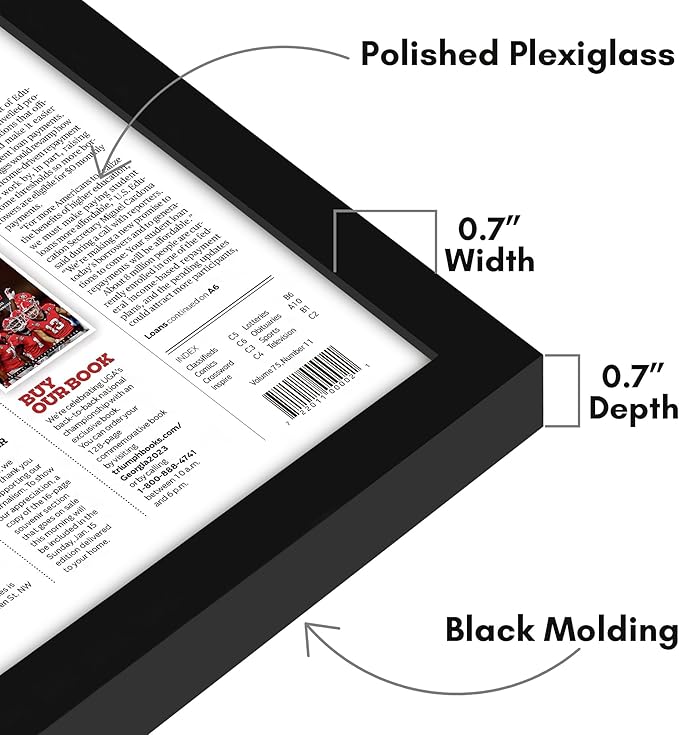 Americanflat 11x22 Newspaper Frame with Polished Plexiglass - Display for Assorted Media Articles - Streamline Collection - Thin Border Picture Frame for Wall Display - Black