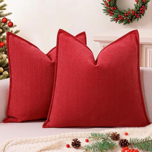ZWJD Red Pillow Covers 26x26 Set of 2 Chenille Throw Red Pillows Cushion Covers with Elegant Design Soft and Luxurious Decorative Pillows for Couch, Bed, and Home Decor