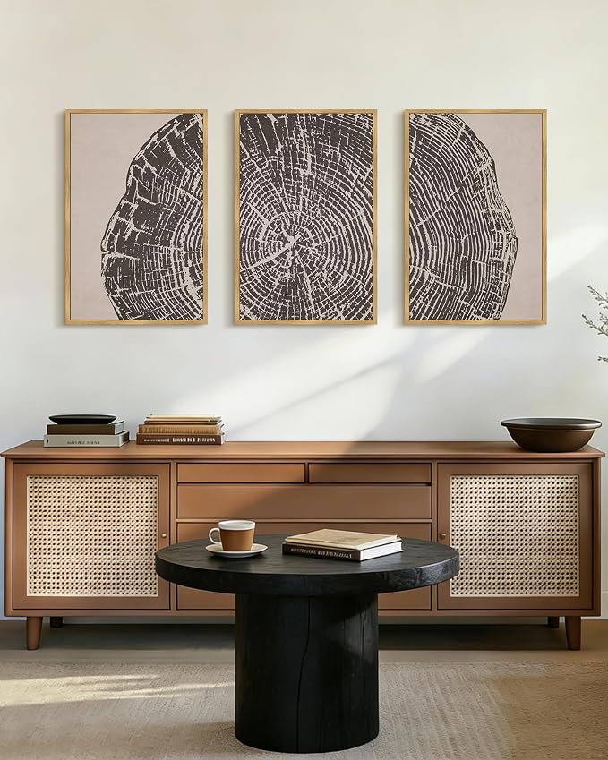 PHOPAGO Vintage Tree Rings Wood Framed Wall Art Large 16x24in Modern Retro Rustic Wood Stump Wall Decor Nature Farmhouse Art Prints Bedroom Living Room Home Decor- Natural Framed