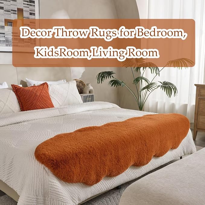 1700GSM Fuzzy Faux Sheepskin Fur Area Rug,Extra Soft Faux Fur Mat,Fluffy Shaggy Fur Rug for Bedroom Living Bedside Rug Room Decor-Burnt Orange, 4 x6 ft