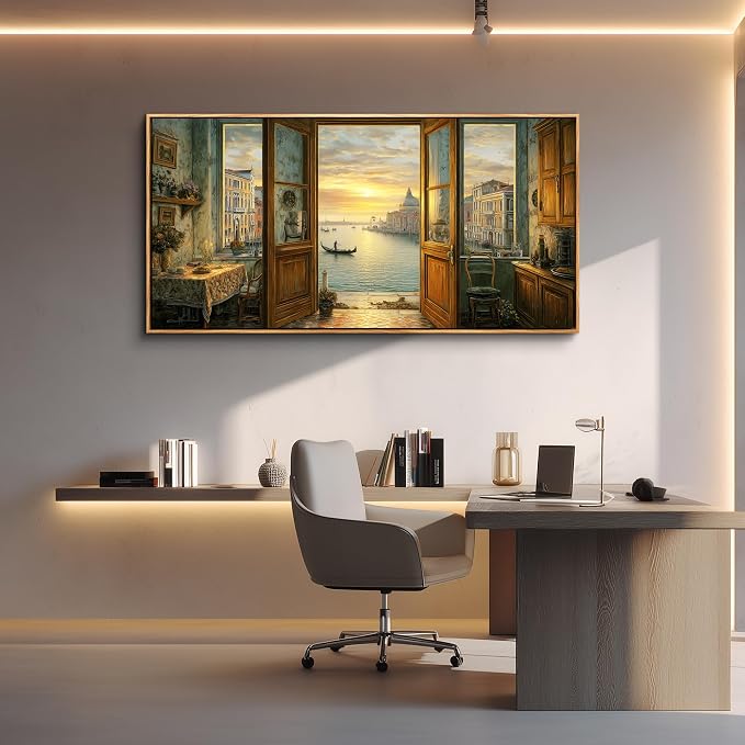 XIGUANGART Extra Large Framed Canvas Wall Art- Vintage Decor, Landscape Wall Art, Venice Grand Canal Art, Modern Farmhouse Decor, Cottagecore Living room Bedroom Bathroom Office Home Decorations