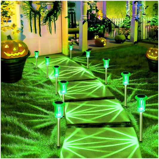 DenicMic Halloween Solar Lights Outdoor 10 Pack Green LED Waterproof Yard Garden Patio Backyard Pathway Walkway Landscape Lawn Outside Halloween Decorations Outdoor