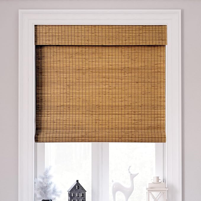 Cordless Bamboo Roman Shades 41x48in, Light Filtering Bamboo Blinds for Indoor Windows, Office, Bathroom and Living Room, Privacy Teak.