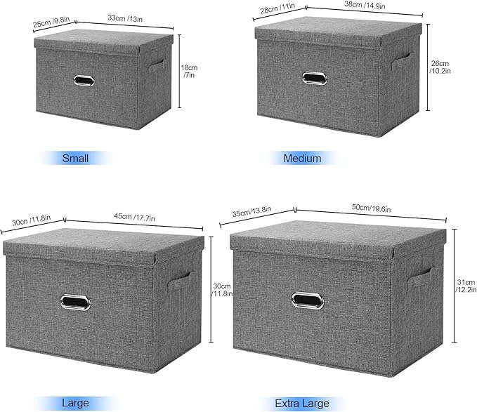 Large Linen Fabric Foldable Storage Bins with Removable Lid and Handles, Washable Storage Box Organizer Containers Baskets Cube with Cover for Bedroom,Office(Pink, Large(2-Pack))