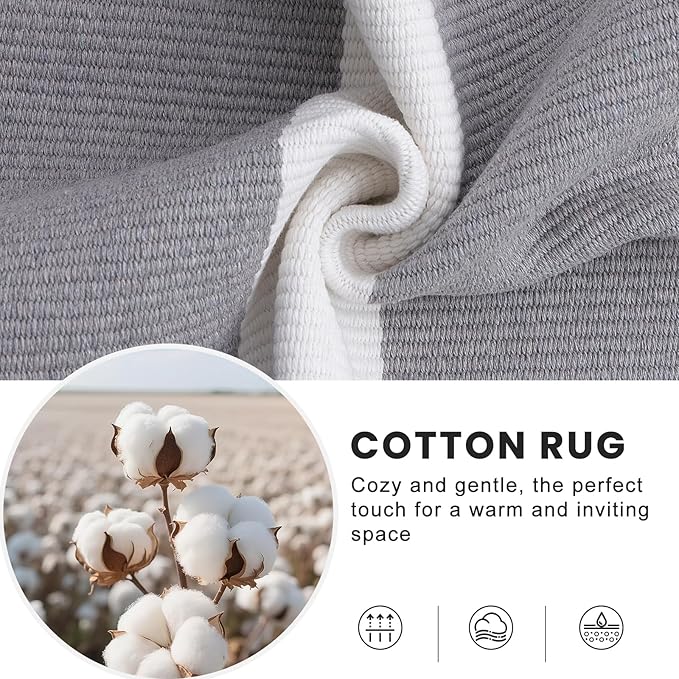 OLANLY Grey and White Striped Rug 3' x 5' – Washable Cotton Indoor Outdoor Doormat for Front Door, Entryway, Kitchen, Porch, Patio Decor