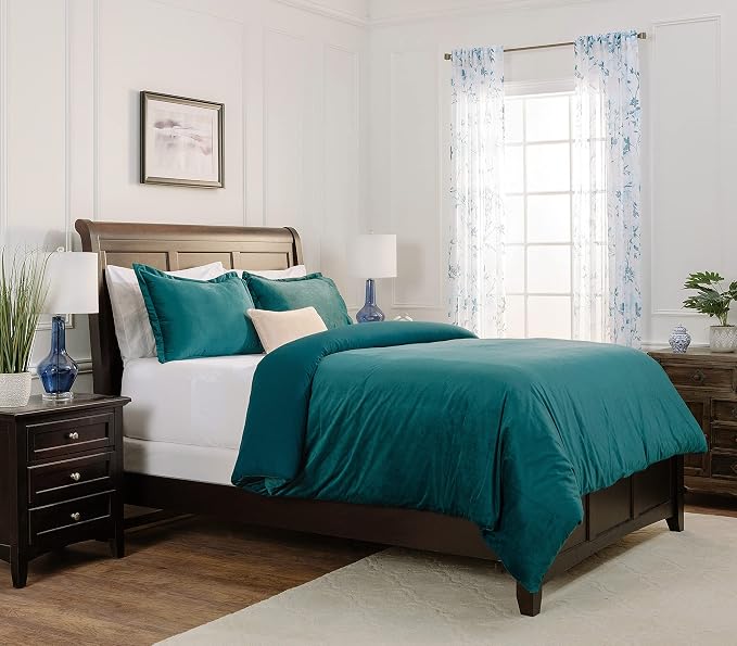 Chanasya Premium Velour Velvet Duvet Cover Set - Duvet Cover (68” x 90”) & 1 Pillow Sham (20” x 26”) - 2-Piece Set - Deep Teal, Twin Size