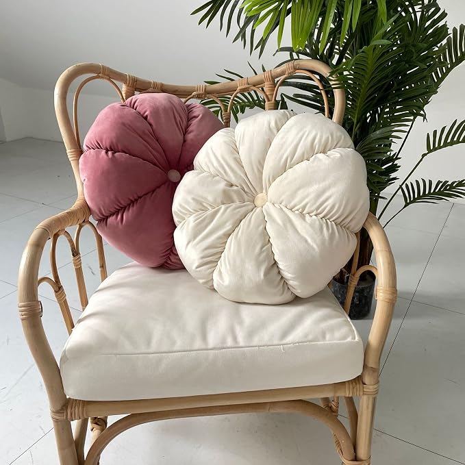 MOJUN Round Velvet Pillow Pumpkin Pleated Cushion Throw Pillow Home Decorative for Couch Chair Bed Car (Dark Orange, 17.7 inch)