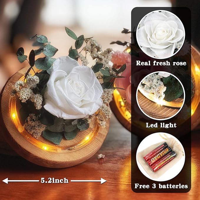 Preserved Roses & Preserved Flowers Gift for Women, Roses that Last Forever, Flowers for Delivery Prime, White Roses – Birthday, Mother’s Day &Valentine