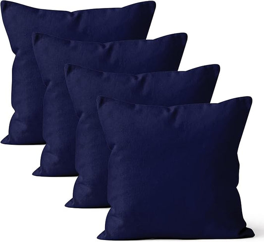 Encasa XO Throw Pillow Covers 18x18 in Set of 4 Scotch Blue | No Inserts | Cotton Pillow Covers for Living Room, Bed, Sofa, Couch | Decorative Cushion Covers with Improved Zipper
