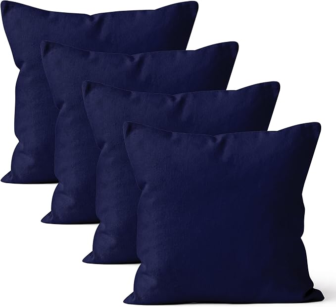 Encasa XO Throw Pillow Covers 16x16 in Set of 4 Scotch Blue | No Inserts | Cotton Pillow Covers for Living Room, Bed, Sofa, Couch | Decorative Cushion Covers with Improved Zipper