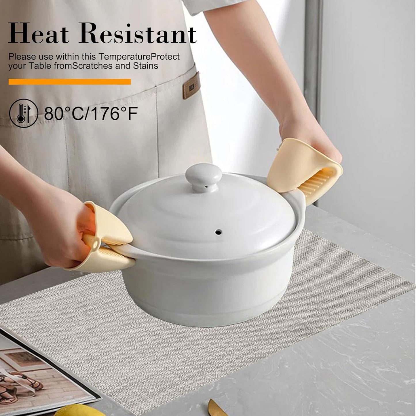 CADONO Placemats Set of 4 Washable Indoor/Outdoor Vinyl Place Mats for Dining Table Durable Non-Slip Heat Resistant PVC Weave Table Mats（Red Pink Heart）