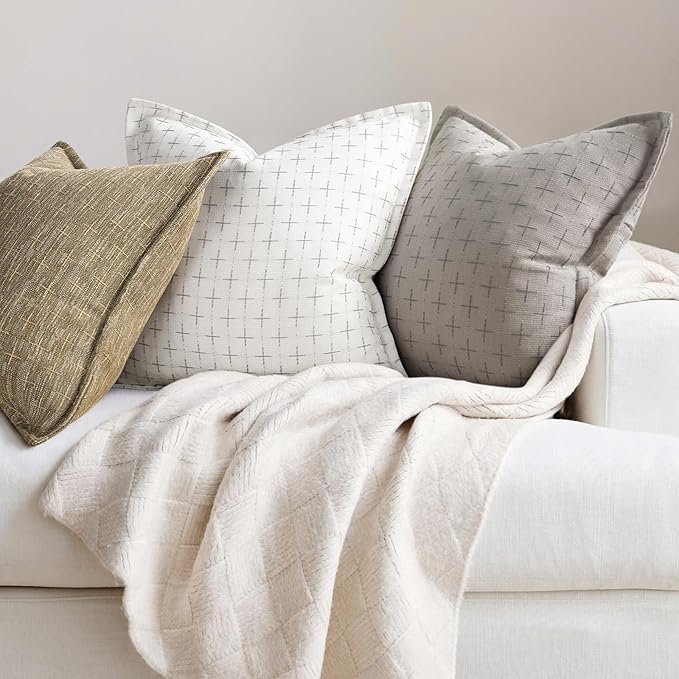 ZWJD Pillow Covers 24x24 Set of 2 Soft Polyester Textured Pillow Covers with Stylish Flange Edge Cozy Farmhouse Throw Pillows for Couch Bed Sofa Living Room