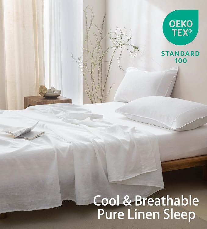 Talasily 100% French Linen Pillow Case Queen Size Set of 2,Oeko-TEX Certified Stone Washed Flax Pillow Shams with Envelope Closure - Breathable & Cooling for Hot Sleepers（White,20''x30''）