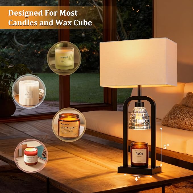 PoKat Electric Candle Warmer Lamps Gold, Lamp Candle Warmers with Timer Dimmer, Wax Light Warming Table Lamps Set of 2 for Jar Candles, Modern Bedside Lamp for Home Decor Living Room, Bulb Included
