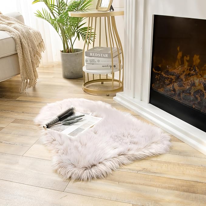 Ashler Faux Fur Rug, Fluffy Shaggy Area Rug Ultra Soft 2 x 3 Feet Sheepskin Fur Rug, Frosted Bottom Beige Fuzzy Machine Washable Shag Rug, Nursery Decor Throw Rugs for Bedroom, Living Room
